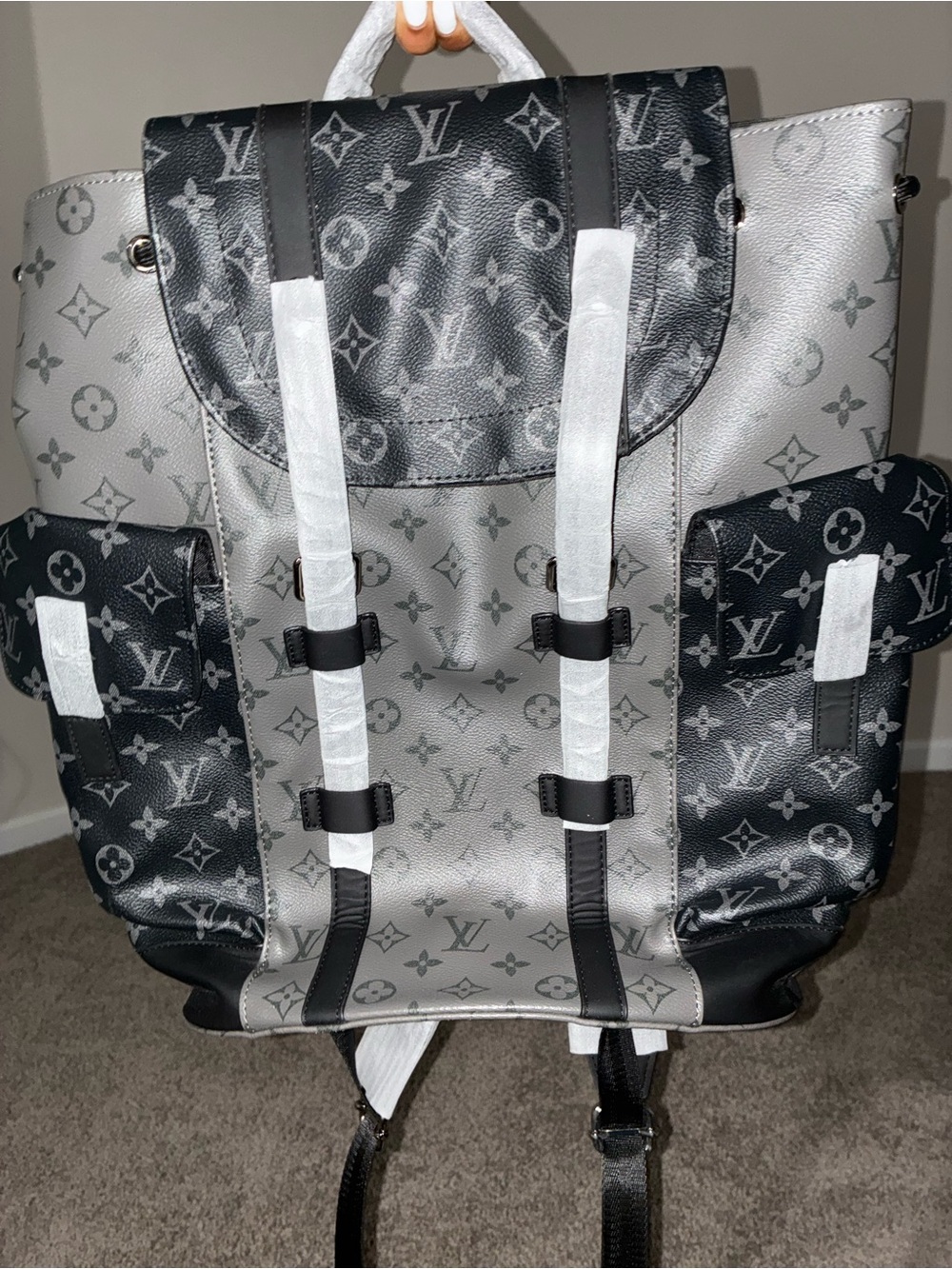 Louis Vuitton Style Monogram Gradient Black & Gray Men's Backpack